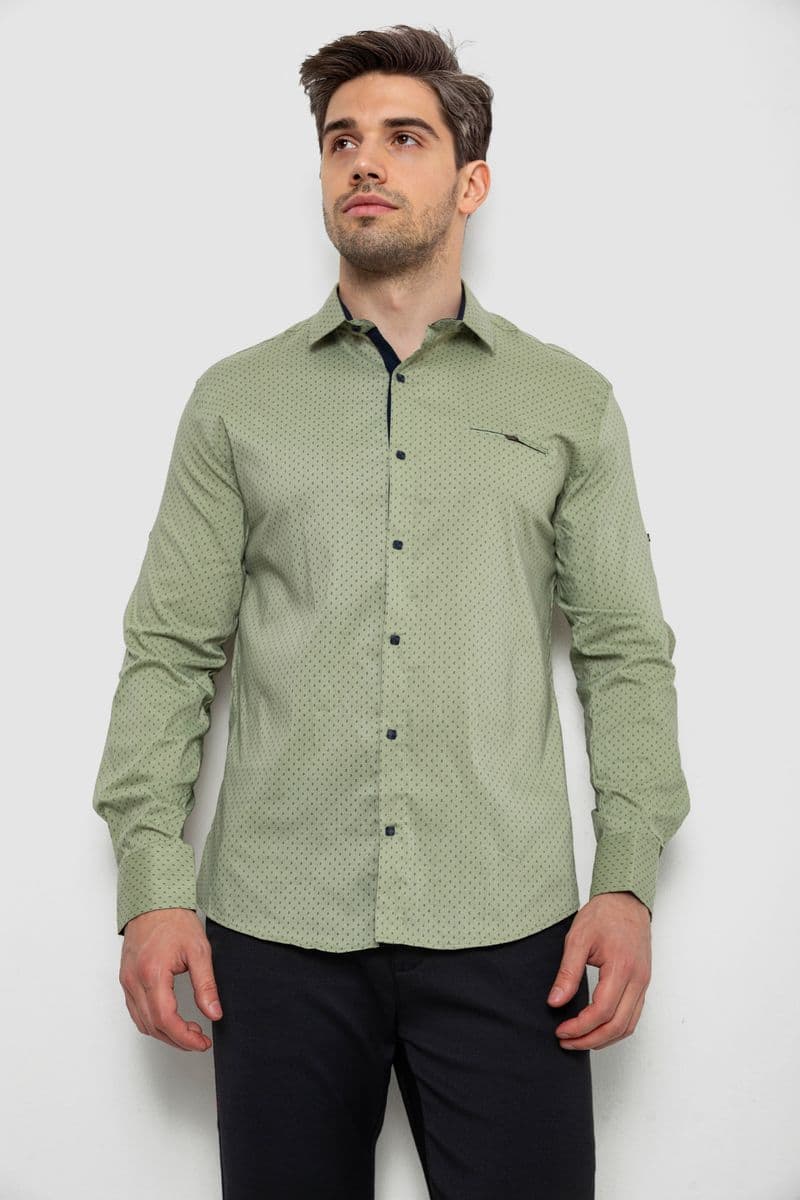 Сорочка чоловіча з принтом, колір оливковий, 214R7173 - зображення 1