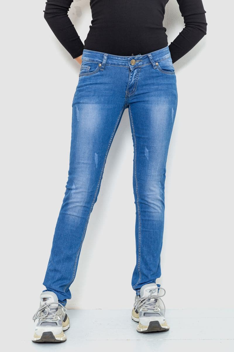 Джинси жіночі з потертостями, колір синій, 244RKL3305 - зображення 1