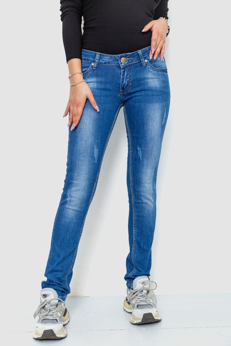 Джинси жіночі з потертостями, колір синій, 244RKL3304 - зображення 1