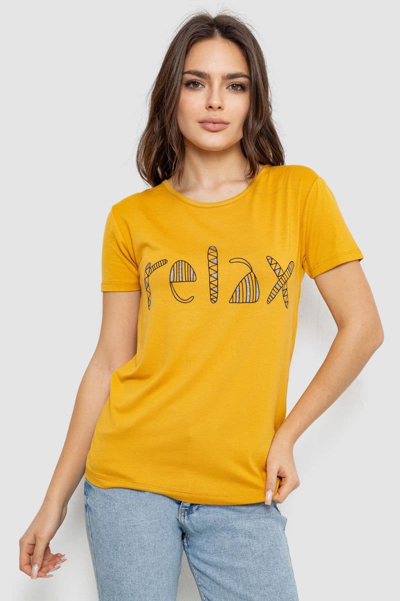 Футболка жіноча з принтом, колір гірчичний, 244R610 - зображення 1