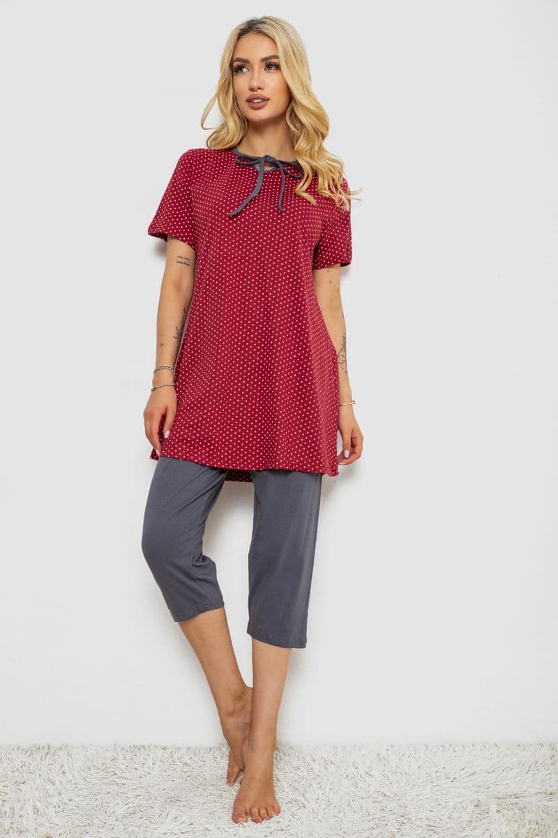 Піжама жіноча з принтом, колір бордовий, 243R10391 - зображення 1