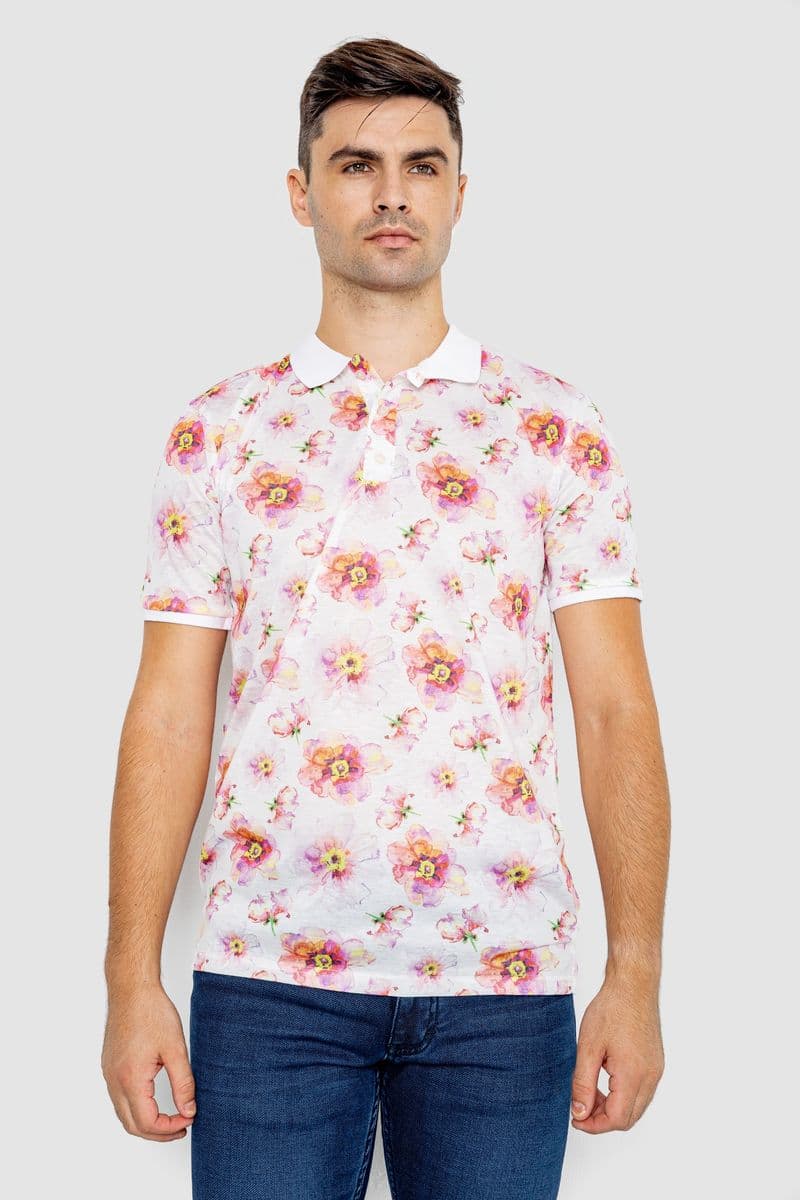 Поло чоловіче з принтом, колір біло-рожевий, 247R306 - зображення 1