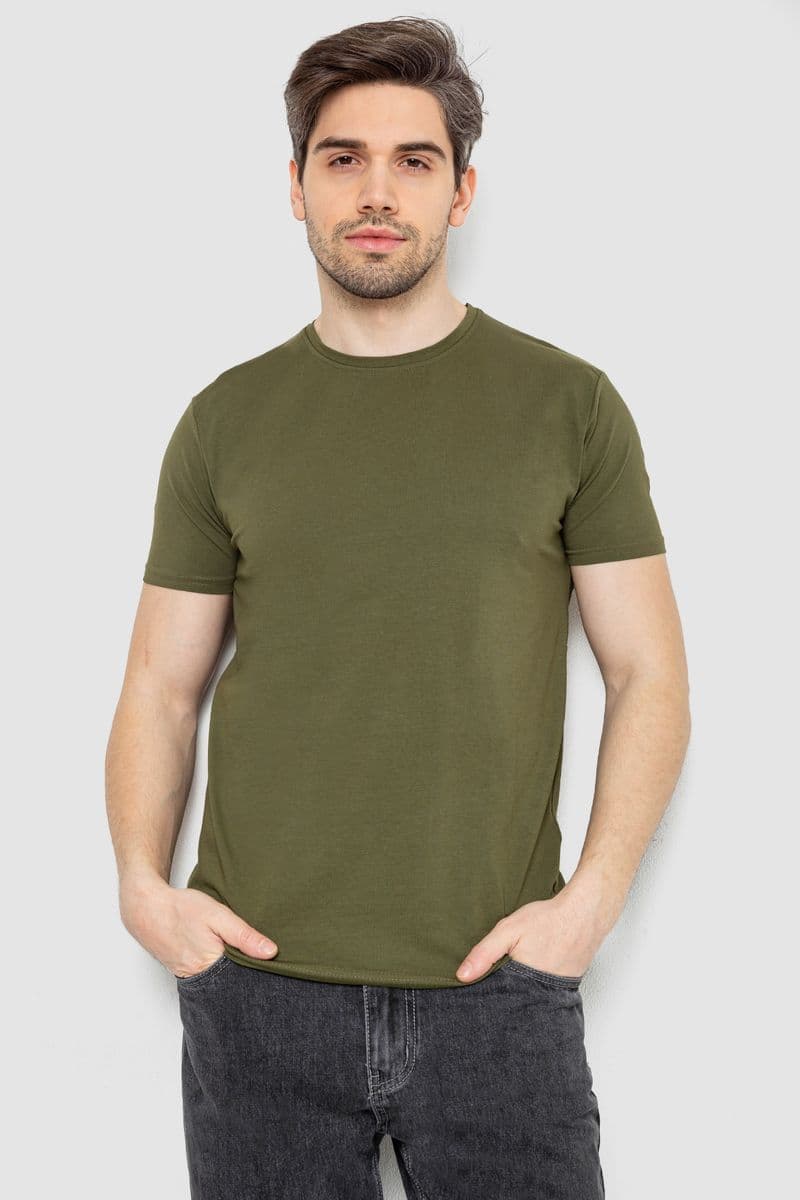 Футболка чоловіча однотонна базова, колір хакі, 244R2404 - зображення 1