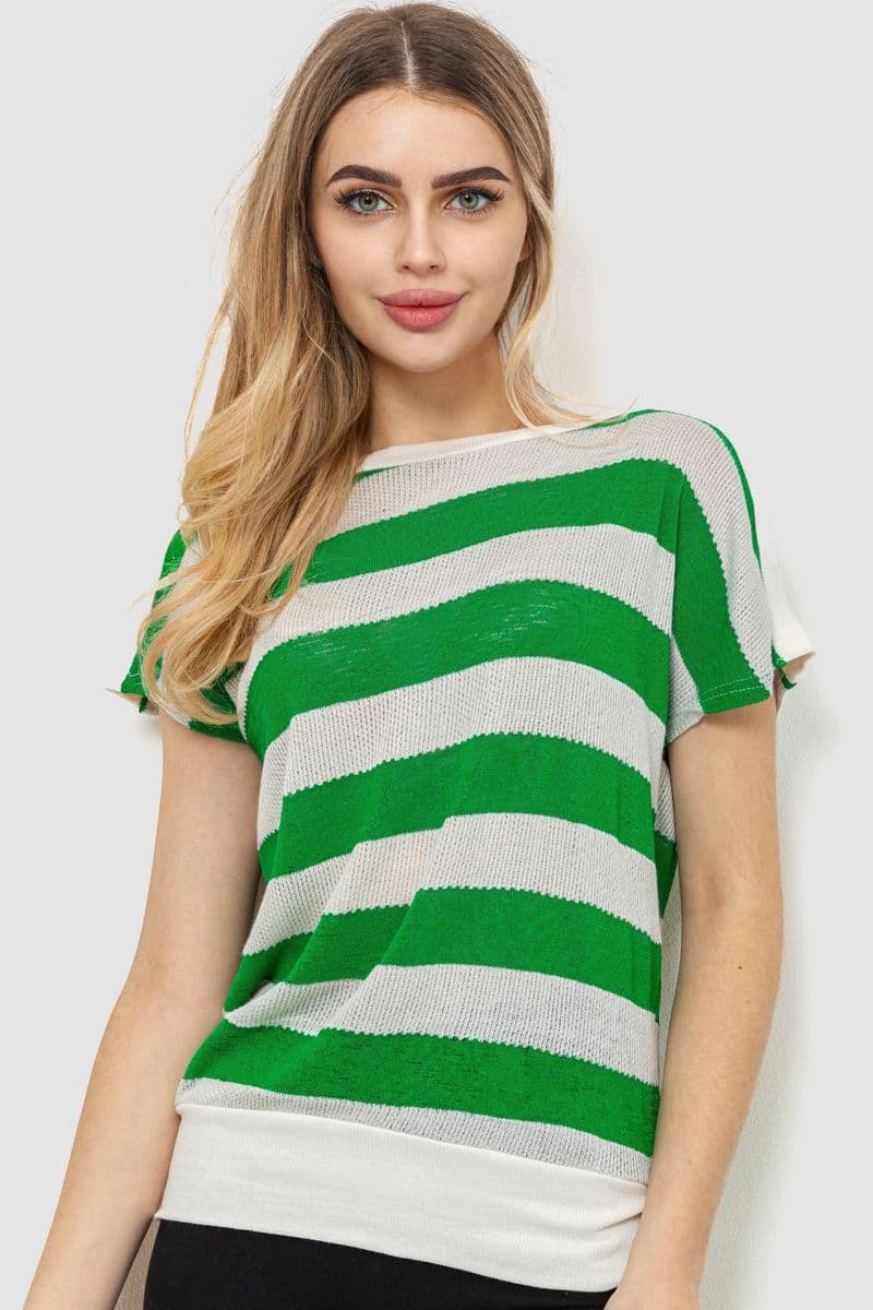 Кофта жіноча в смужку, колір біло-зелений, 244R0262 - зображення 1