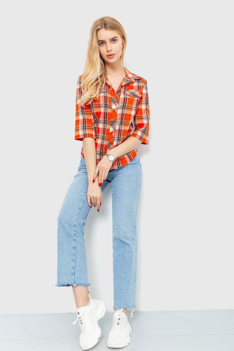 Сорочка жіноча в клітку, колір оранжево-сірий, 230R063 - зображення 1