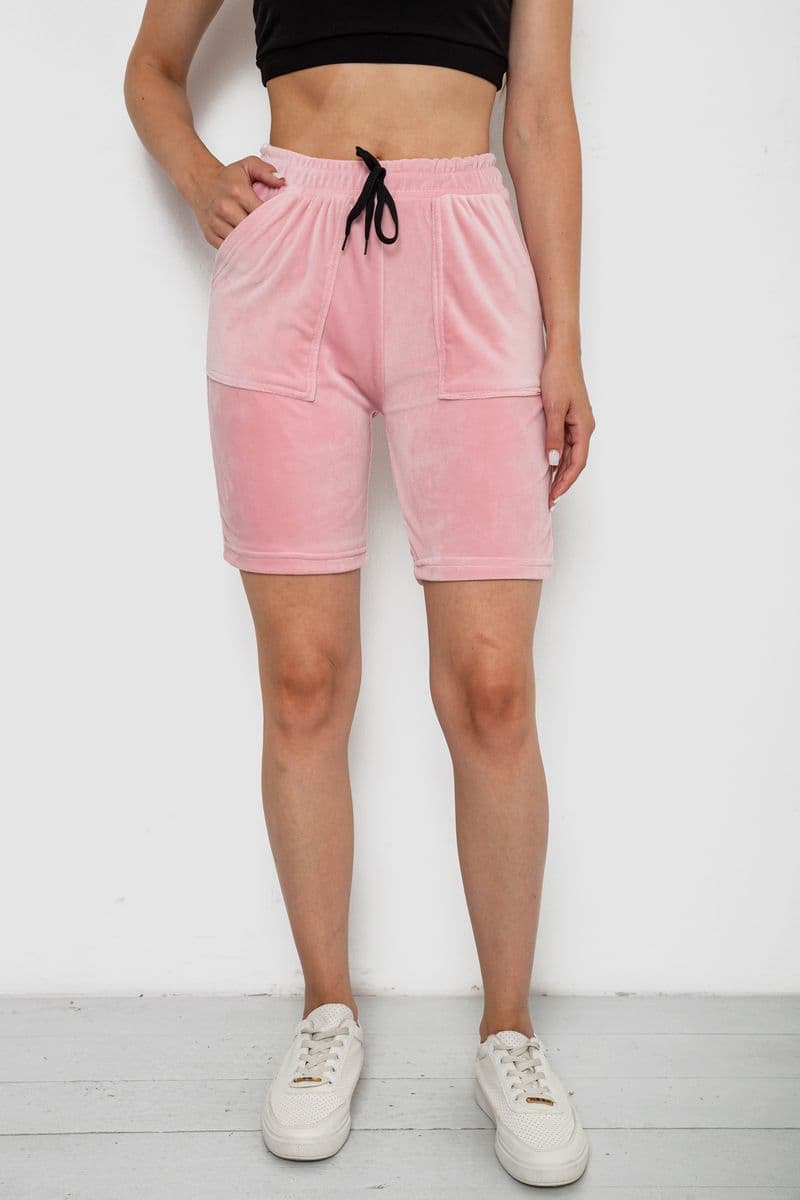 Шорти жіночі однотонні велюрові, колір пудровий, 238R58169 - зображення 1
