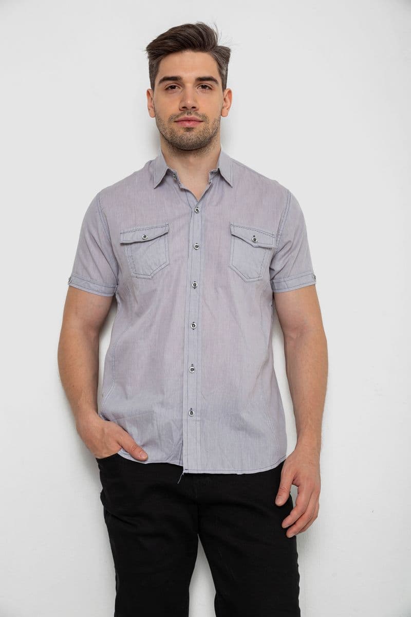 Сорочка чоловіча однотонна, колір сірий, 214R532 - зображення 1
