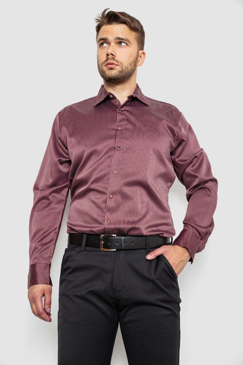 Сорочка чоловіча в смужку, колір бордовий, 214R5828 - зображення 1