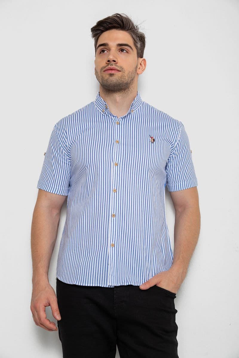 Сорочка чоловіча в смужку, колір біло-синій, 214R835 - зображення 1