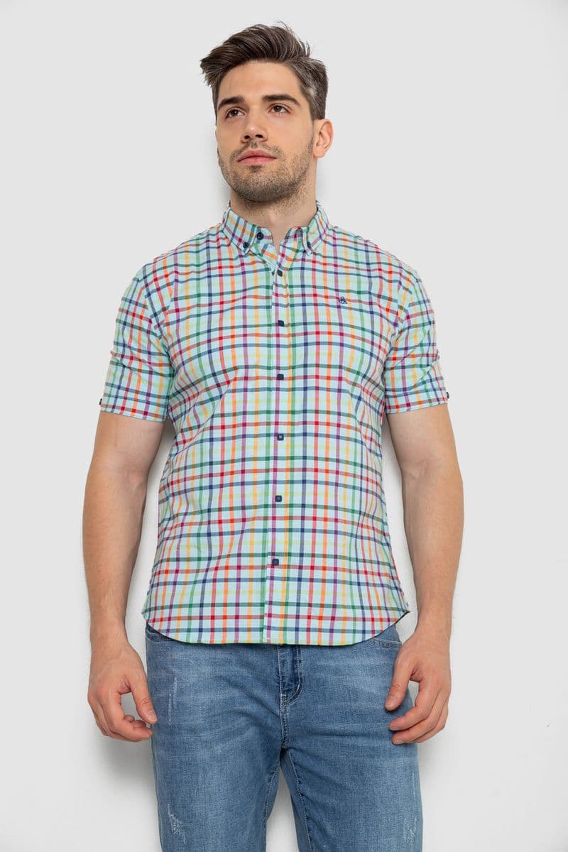 Сорочка чоловіча в клітку, колір блакитний, 214R842 - зображення 1