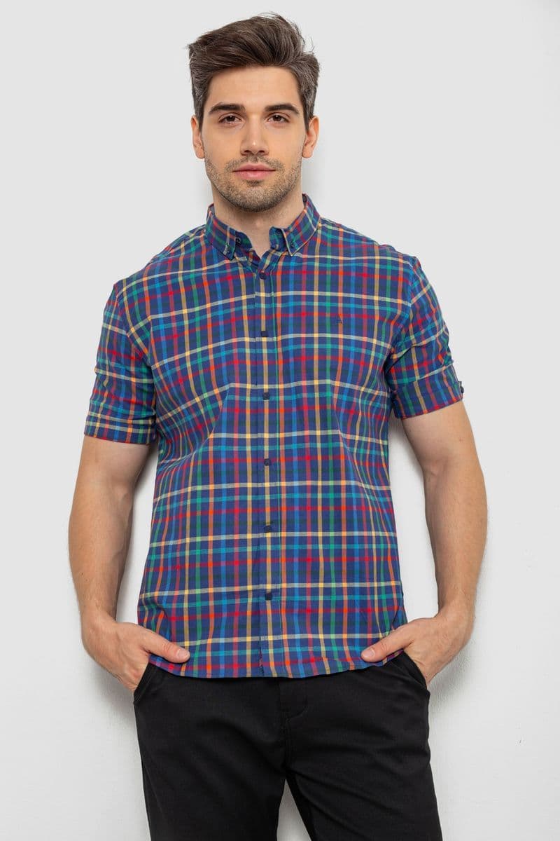 Сорочка чоловіча в клітку, колір синій, 214R842 - зображення 1