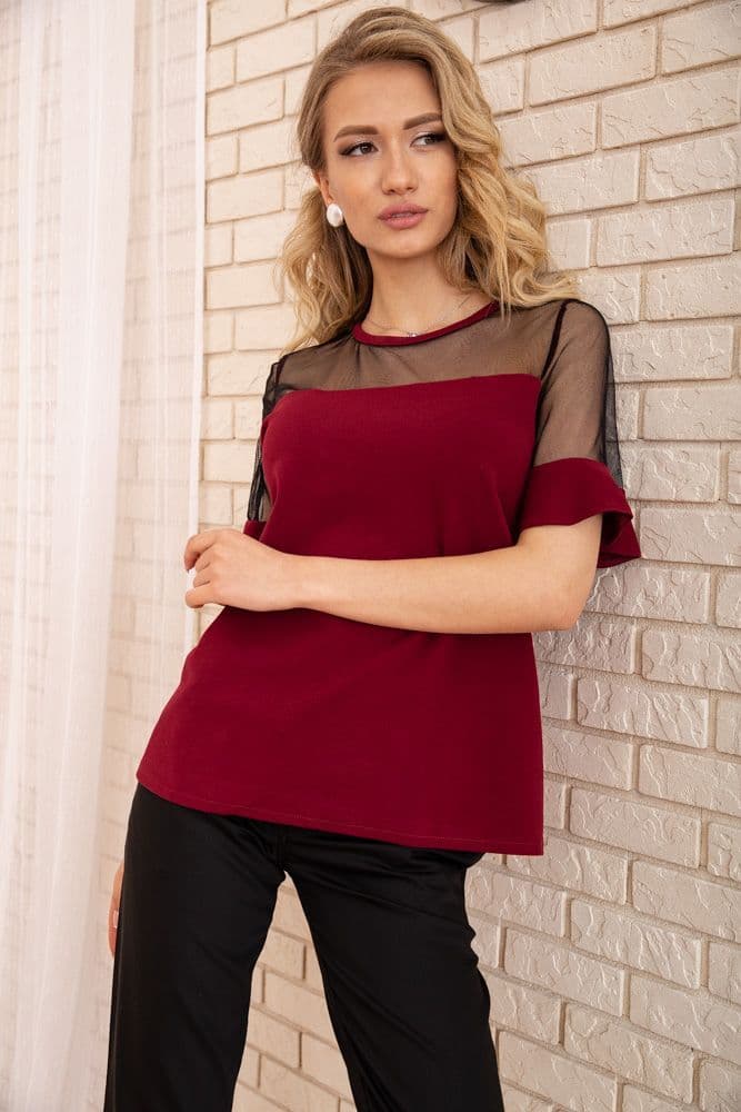 Кофта з короткими рукавами і прозорою сіткою, колір Бордовий, 172R011 - зображення 1