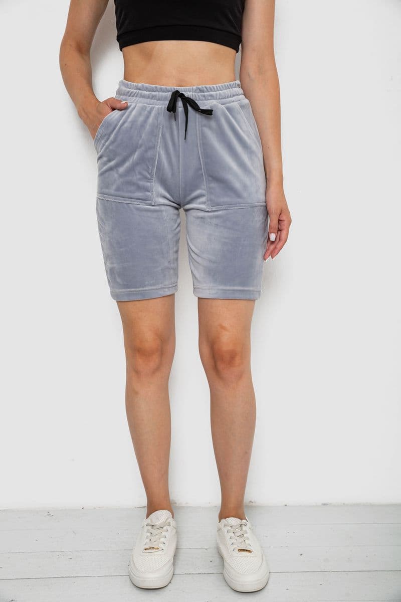 Шорти жіночі однотонні велюрові, колір сірий, 238R58169 - зображення 1