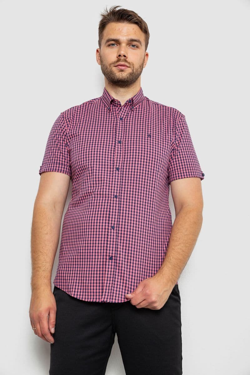 Сорочка чоловіча в клітинку, колір рожевий, 214R4564-2 - зображення 1