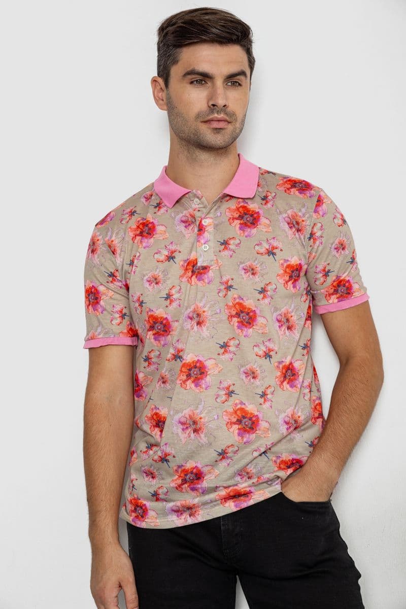 Поло чоловіче з принтом, колір рожево-зелений, 247R306 - зображення 1