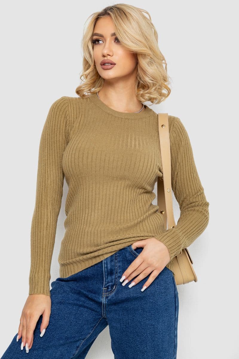 Кофта жіноча однотонна, колір оливковий, 244R2031 - зображення 1