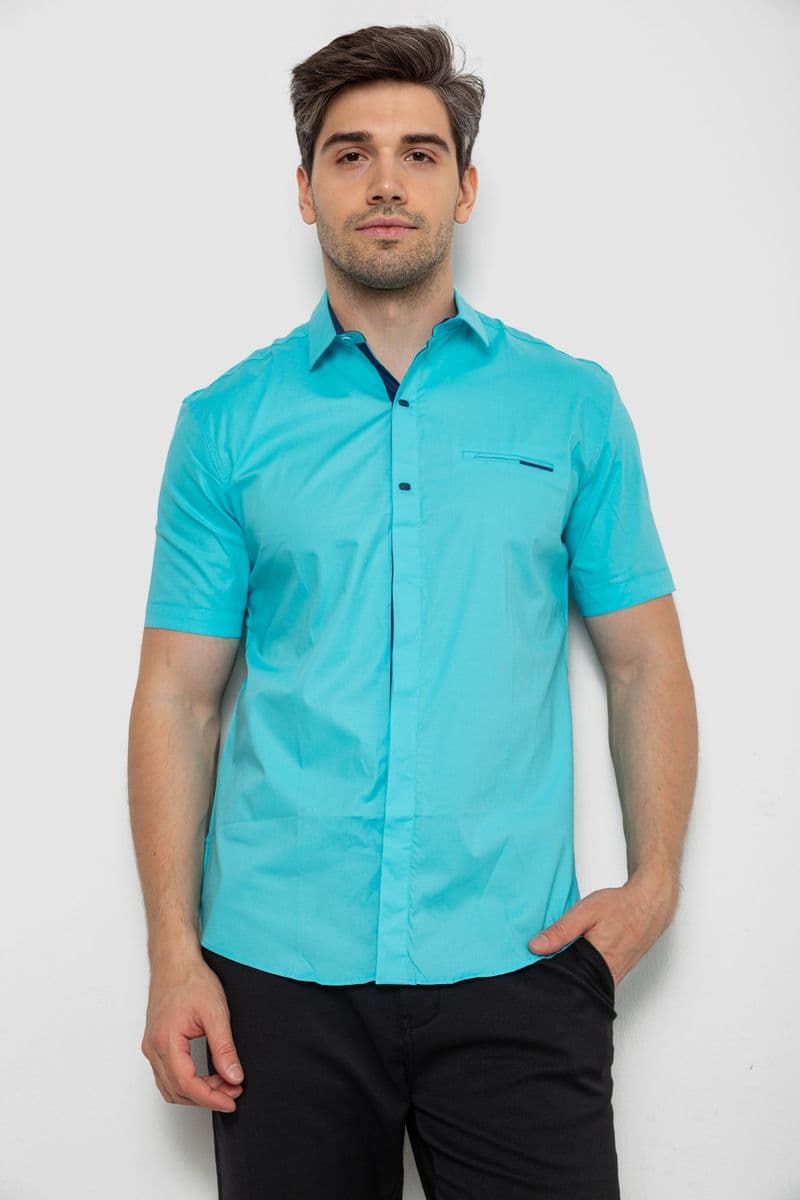 Сорочка чоловіча однотонна, колір бірюзовий, 214R7118 - зображення 1