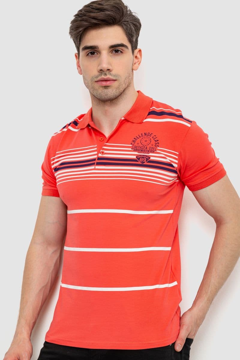 Поло чоловіче в смужку, колір кораловий, 214R141 - зображення 1