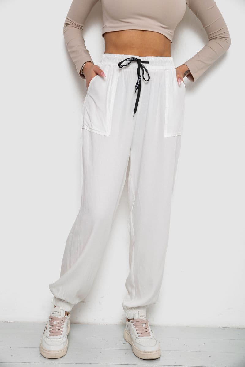Штани жіночі катонові, колір білий, 244RLE-075 - зображення 1