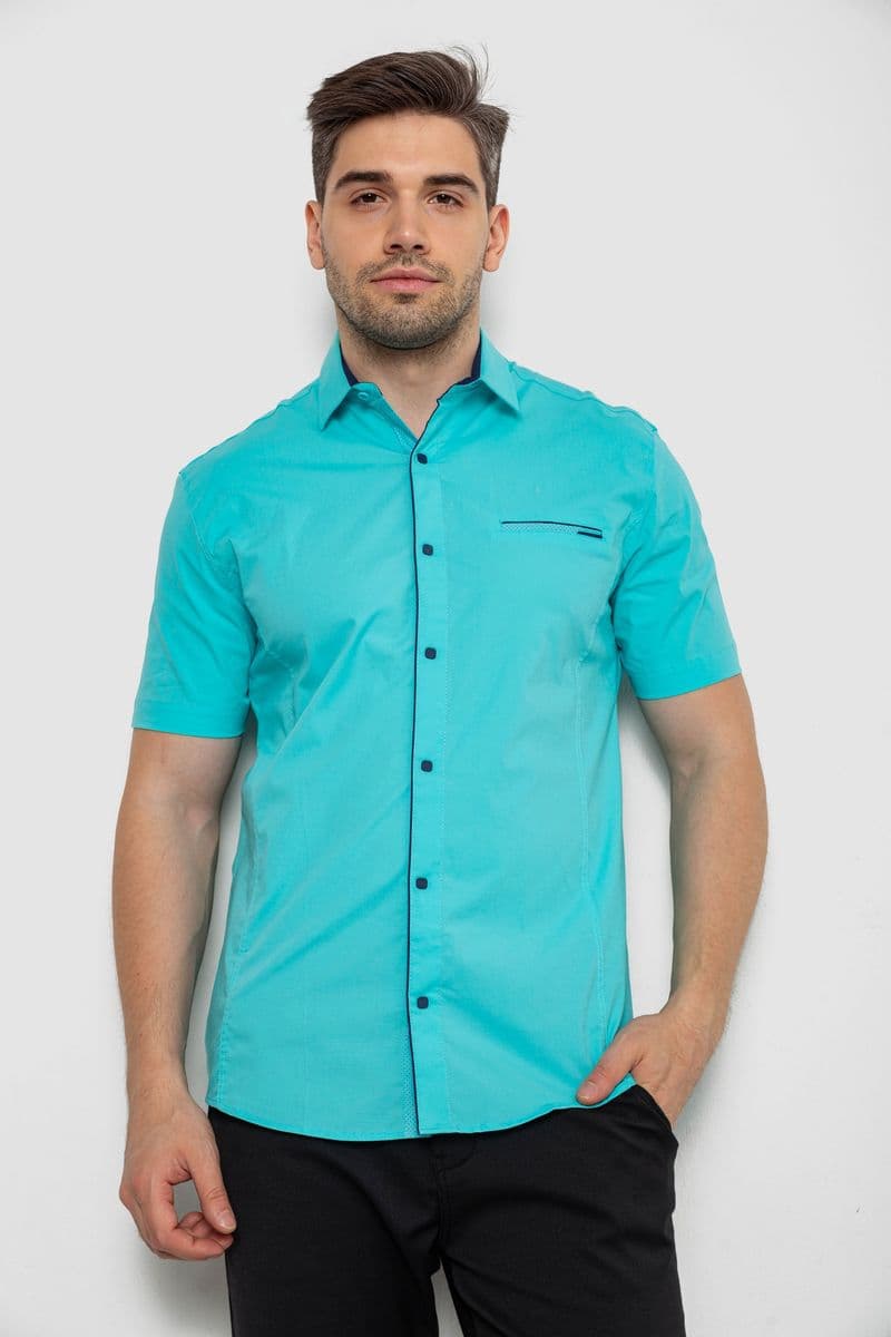 Сорочка чоловіча однотонна, колір бірюзовий, 214R7119-1 - зображення 1