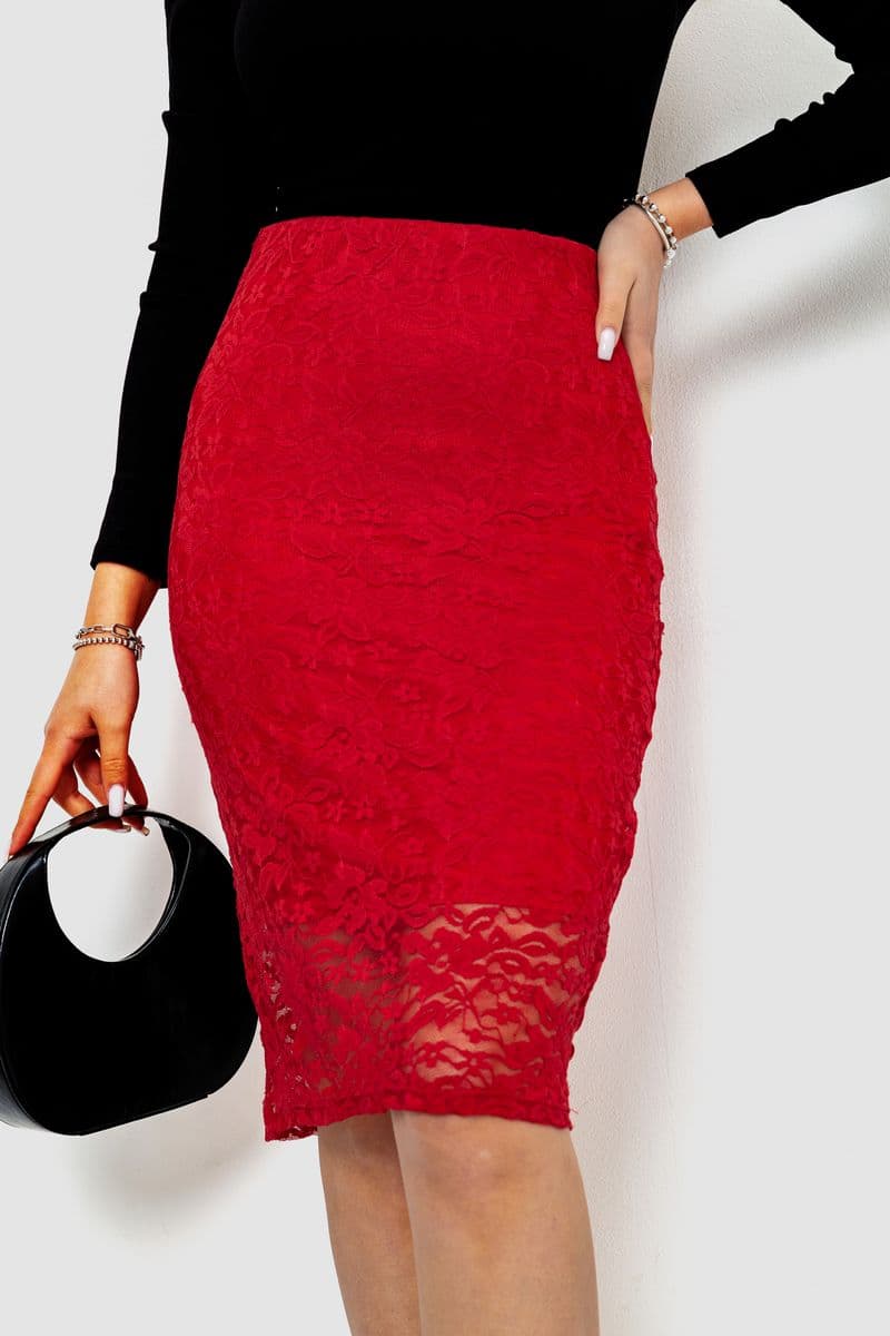 Спідниця гіпюр, колір червоний, 244R057 - зображення 1