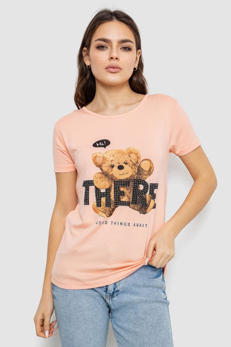 Футболка жіноча з принтом, колір персиковий, 244R509 - зображення 1