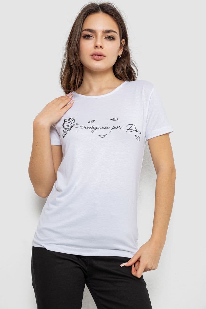 Футболка жіноча з принтом, колір білий, 244R508 - зображення 1