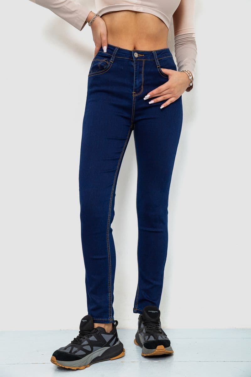 Джинси жіночі однотонні стрейч, колір синій, 244R108-1 - зображення 1