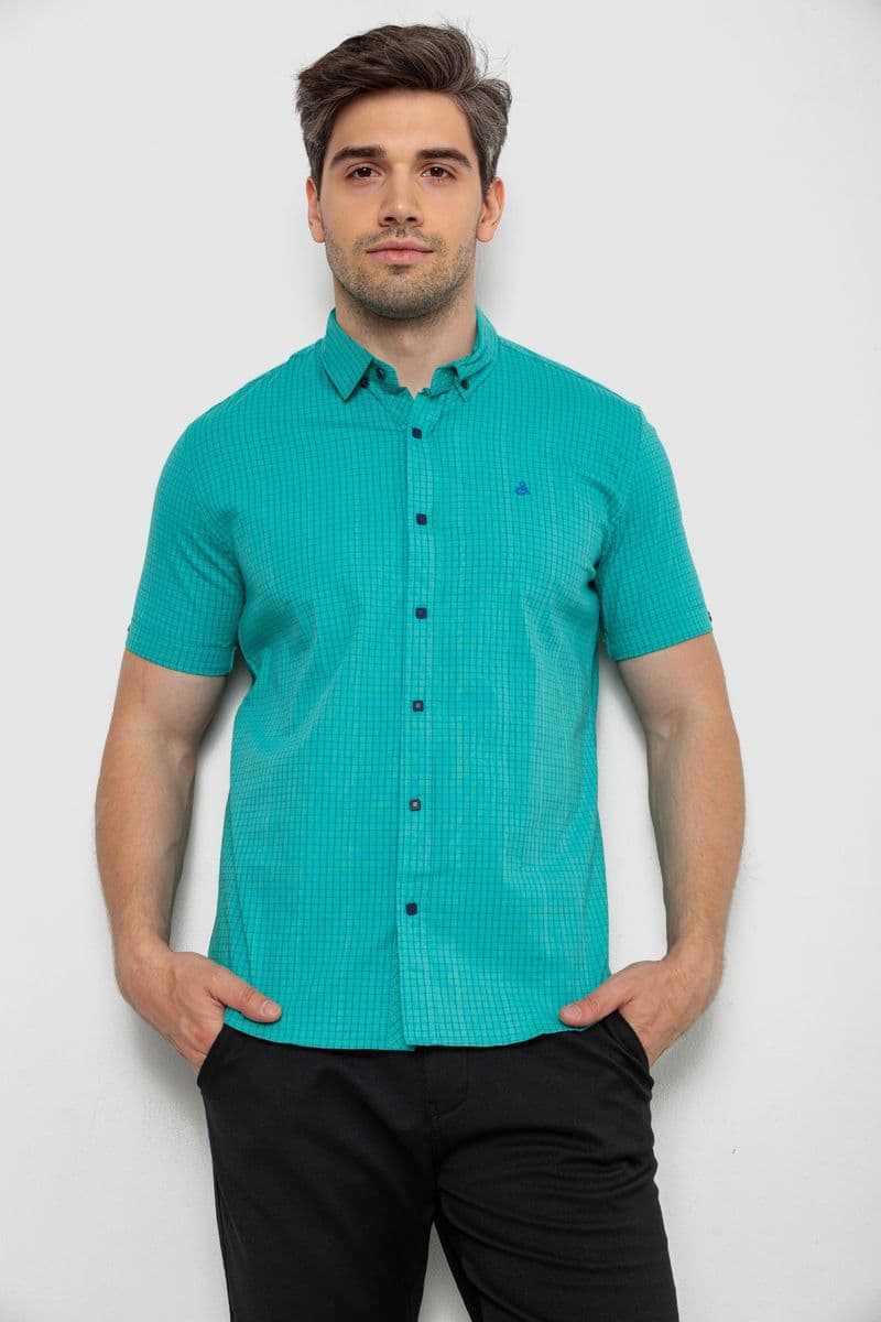 Сорочка чоловіча в клітку, колір бірюзовий, 214R4564-5 - зображення 1