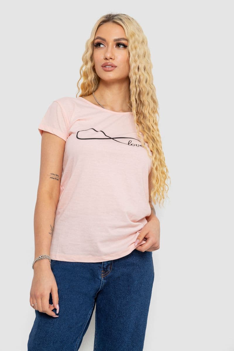 Футболка жіноча з принтом, колір персиковий, 244R2207 - зображення 1
