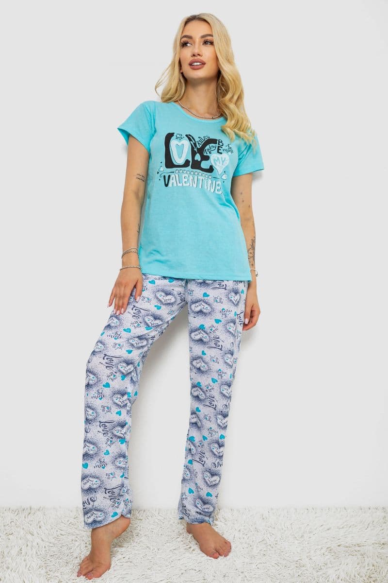 Піжама жіноча з принтом, колір бірюзовий, 243R2499 - зображення 1