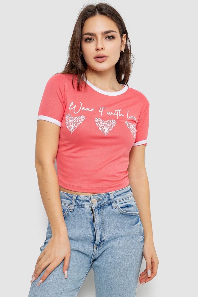 Футболка-топ жіноча з принтом, колір кораловий, 244R504 - зображення 1