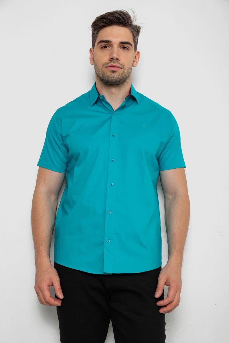 Сорочка чоловіча однотонна, колір бірюзовий, 214R7327-2 - зображення 1