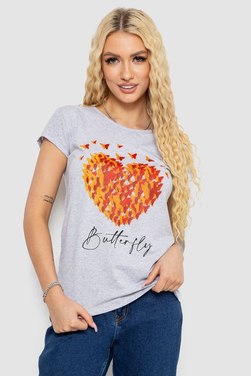 Футболка жіноча з принтом, колір сірий, 244R2204 - зображення 1