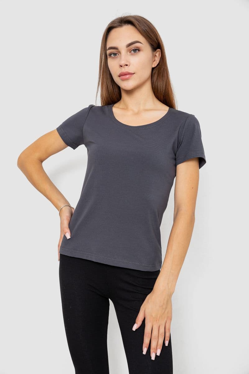 Футболка жіноча однотонна, колір темно-сірий, 102R1101 - зображення 1