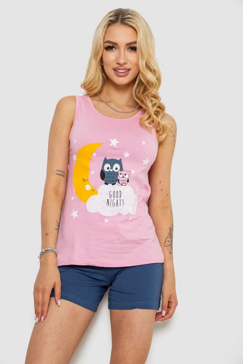 Піжама жіноча з принтом, колір рожевий, 243R24238 - зображення 1