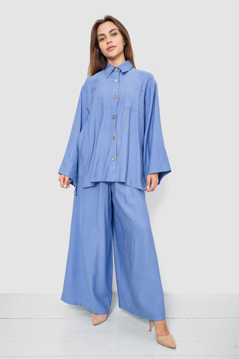 Костюм жіночий вільного крою жатка, колір джинс, 102R5264 - зображення 1