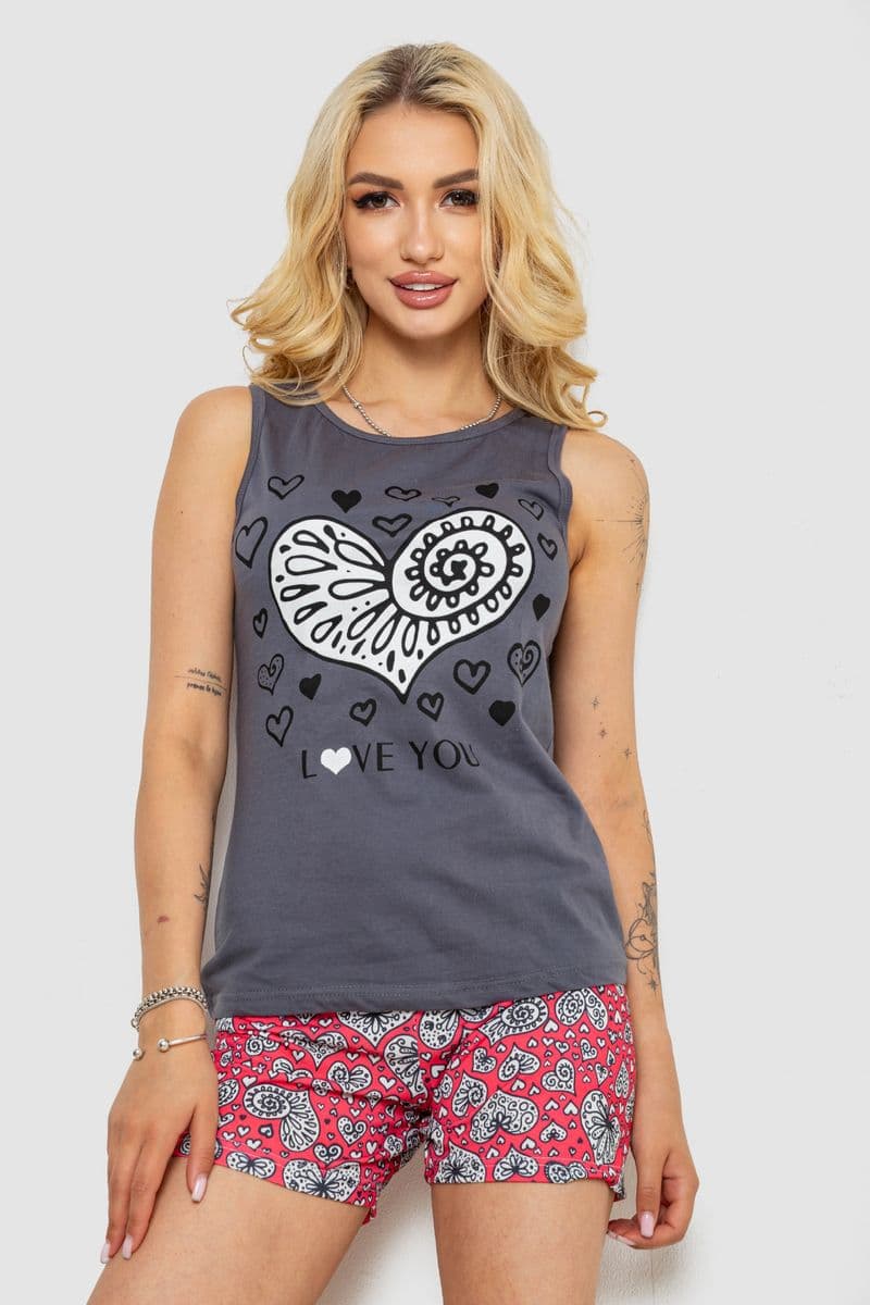 Піжама жіноча з принтом, колір сірий, 243R24513 - зображення 1