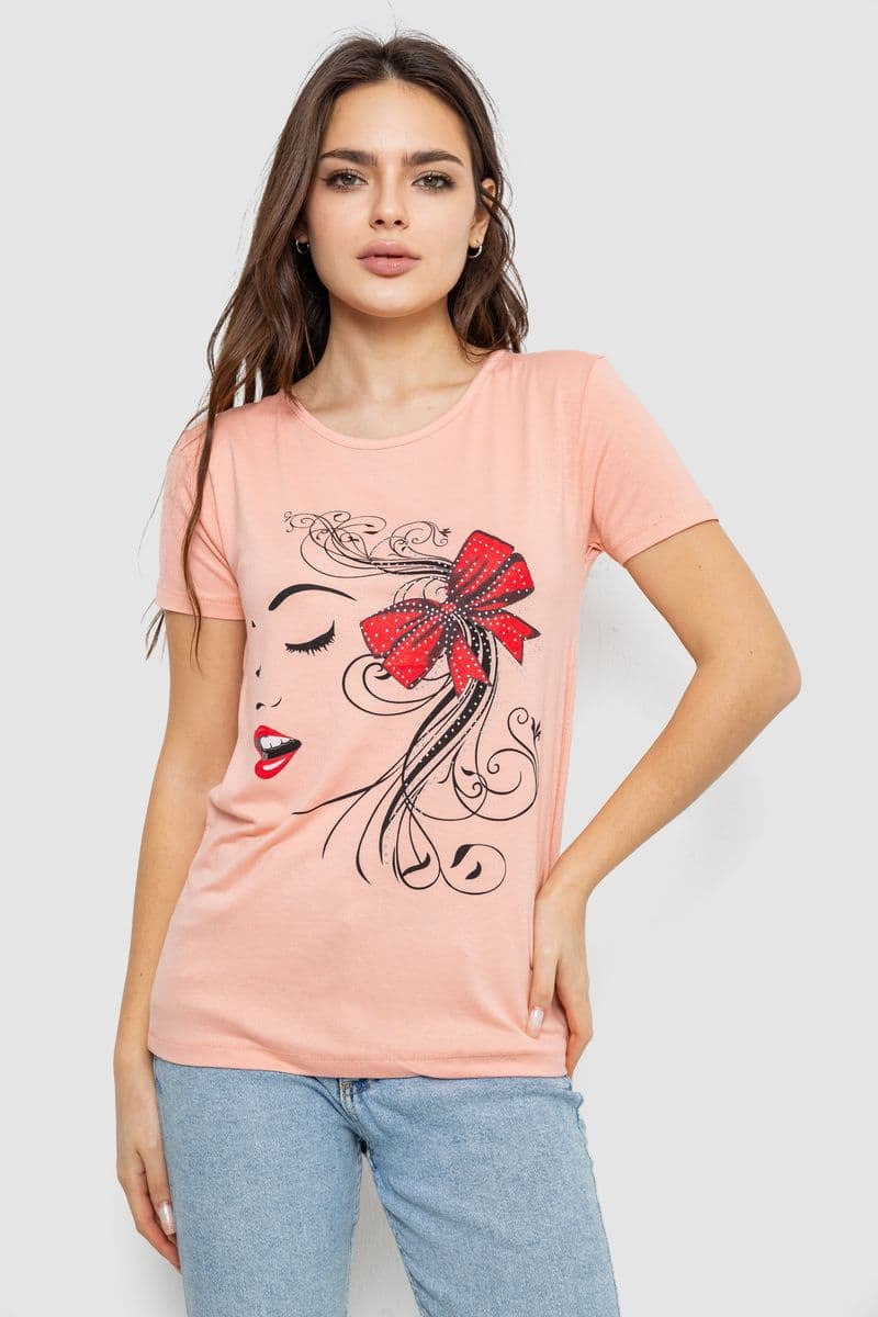 Футболка жіноча з принтом, колір персиковий, 244R503 - зображення 1