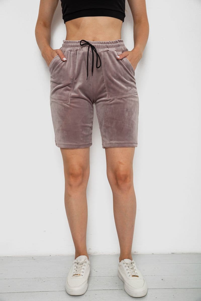 Шорти жіночі однотонні велюрові, колір мокко, 238R58169 - зображення 1