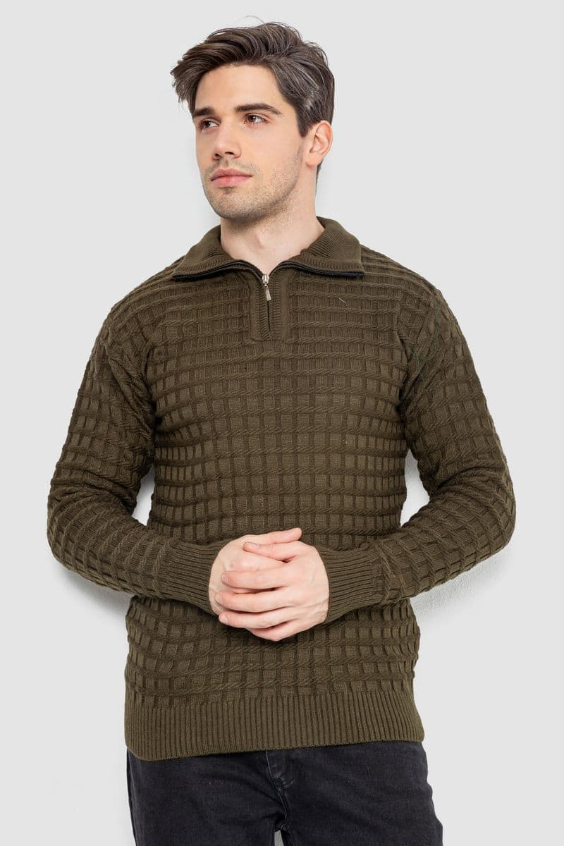 Светр чоловічий однотонний, колір хакі, 161R920 - зображення 1