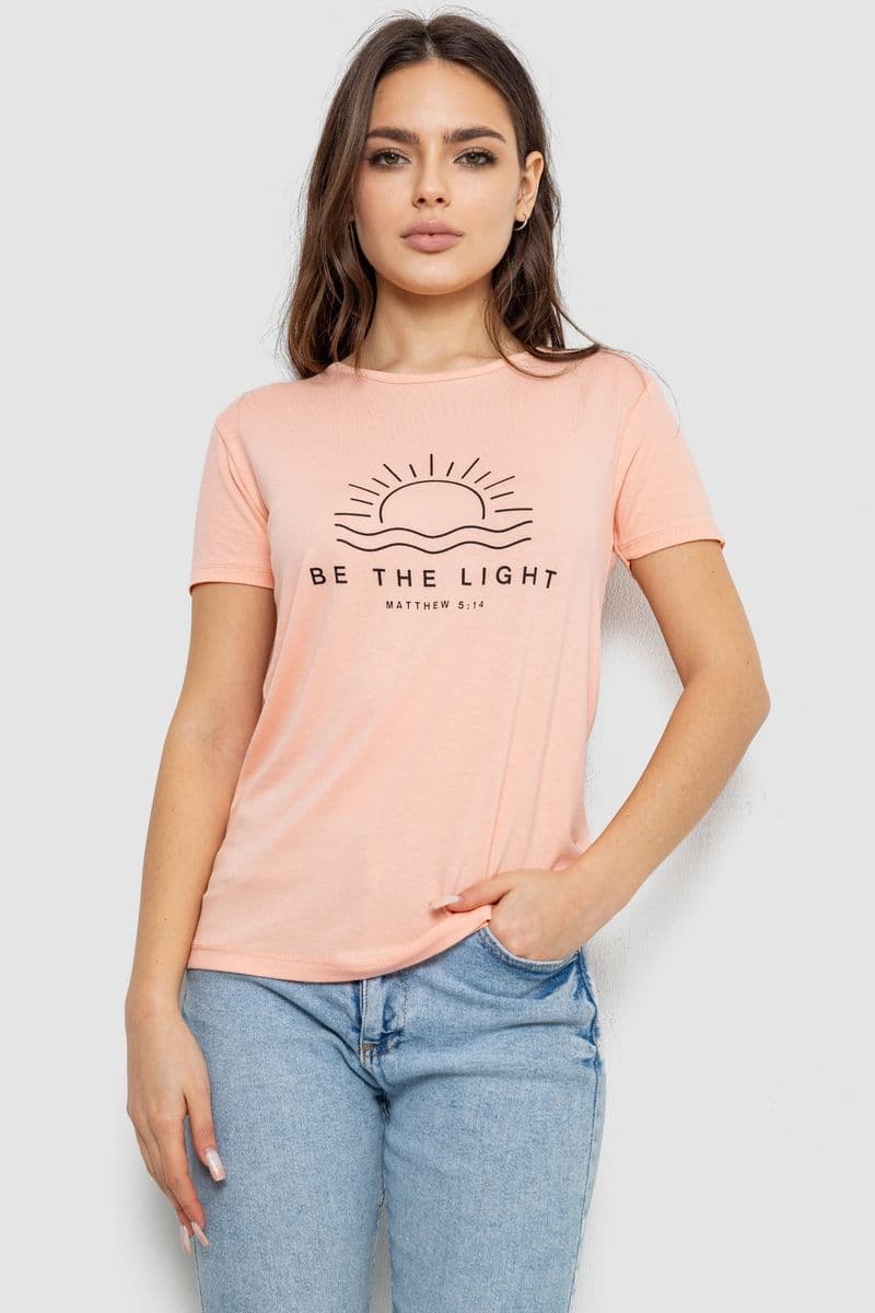 Футболка жіноча з принтом, колір персиковий, 244R601 - зображення 1