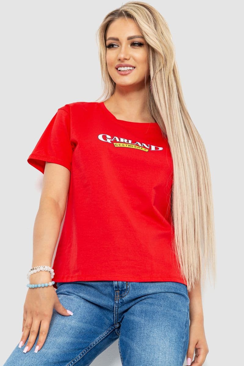 Футболка жіноча з принтом, колір червоний, 221R3008-1 - зображення 1