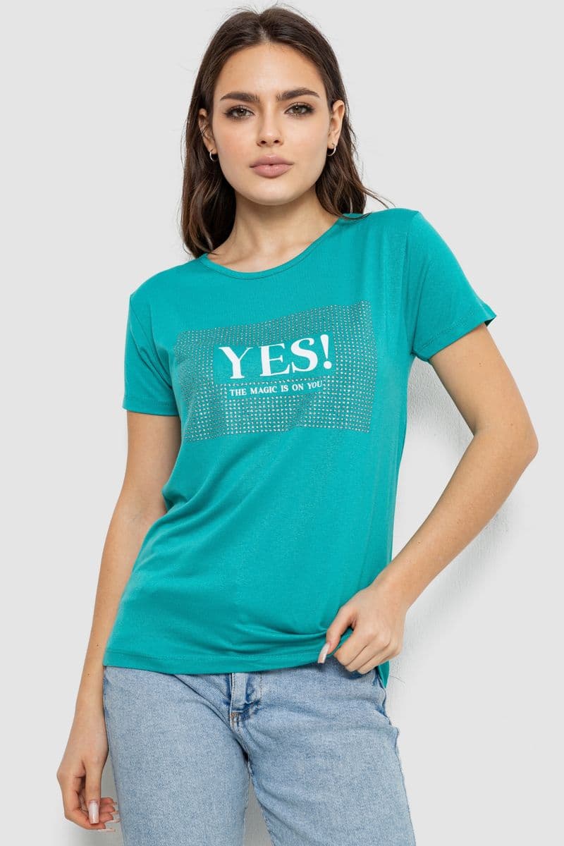 Футболка жіноча з принтом, колір бірюзовий, 244R507 - зображення 1