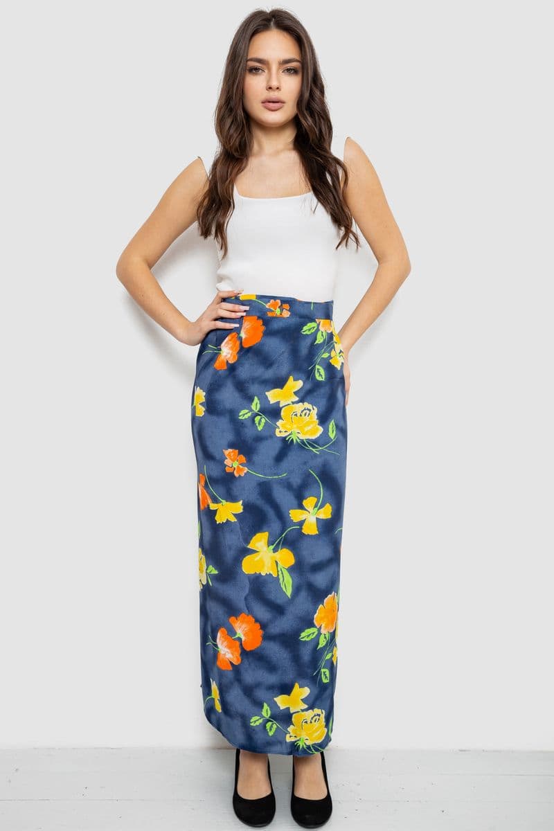 Спідниця вільного крою на запах, колір темно-синій, 167R345 - зображення 1