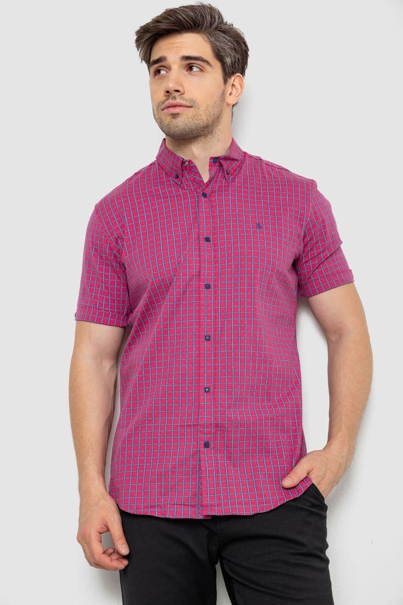 Сорочка чоловіча в клітку, колір рожевий, 214R2445 - зображення 1