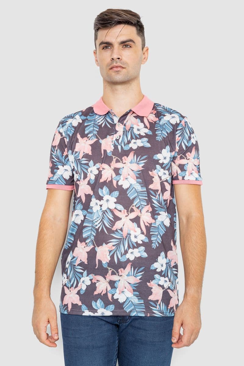 Поло чоловіче з принтом, колір сіро-рожевий, 247R315 - зображення 1