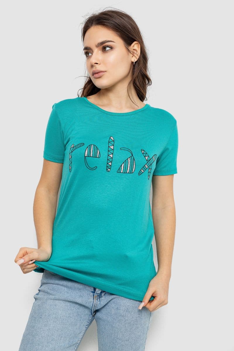 Футболка жіноча з принтом, колір бірюзовий, 244R610 - зображення 1