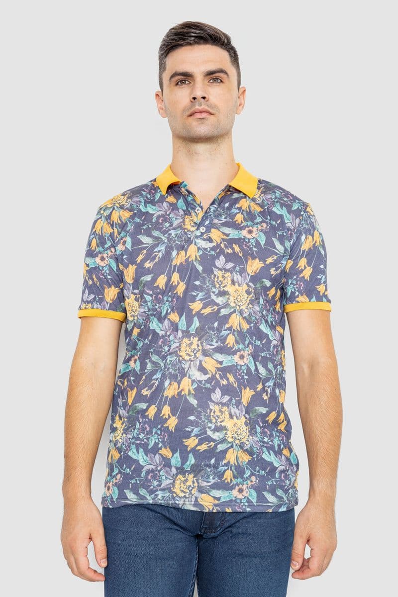 Поло чоловіче з принтом, колір жовто-синій, 247R310 - зображення 1