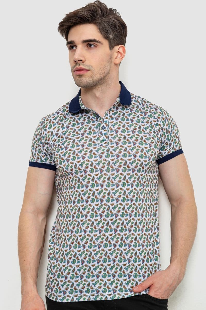 Поло чоловіче з принтом, колір молочно-зелений, 214R7003 - зображення 1